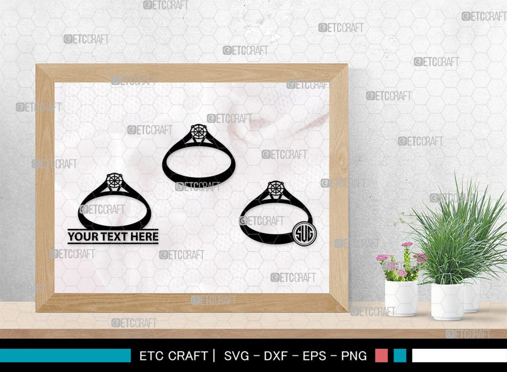 Wedding Ring Monogram, Wedding Ring Silhouette, Diamond Ring SVG, Ring ...