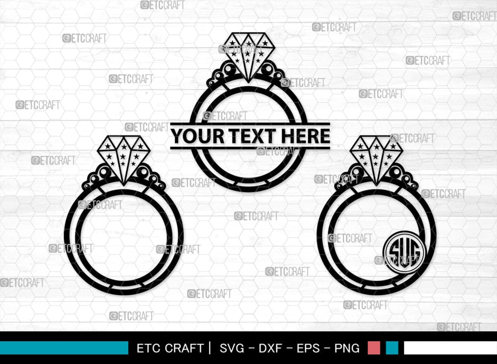 Wedding Ring Monogram, Wedding Ring Silhouette, Diamond Ring SVG, Ring ...