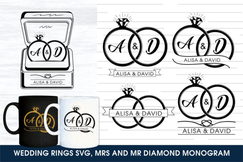 Wedding Ring SVG Bundle, Wedding Rings SVG, Wedding Ring Split Monogram ...
