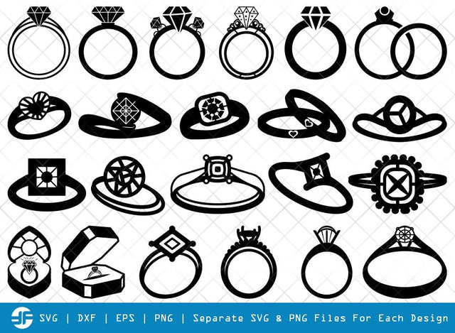 Wedding Ring SVG Cut Files | Diamond Ring Silhouette SVG ETC Craft 