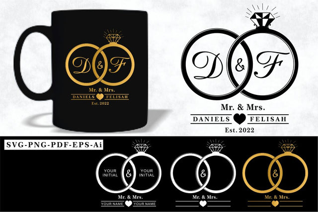 Wedding Ring SVG, Mr and Mrs Wedding Ring, Gold Wedding Ring SVG, Wedding Monogram SVG, Wedding Sign SVG SVG D2PUTRI, SVG BUNDLE, SUBLIMATION BUNDLE, T SHIRT DESIGNS BUNDLE 