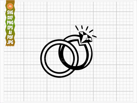 Wedding Rings SVG PNG DXF, Diamond Ring Svg, Engagement Svg, Wedding Bands Svg, Cut Files, Outline Vector, Monogram Svg, Rings Silhouette SVG TonisArtStudio 