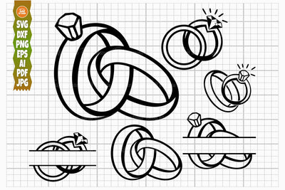 Wedding Rings SVG PNG DXF, Diamond Ring Svg, Engagement Svg, Wedding Bands Svg, Cut Files, Outline Vector, Monogram Svg, Rings Silhouette SVG TonisArtStudio 
