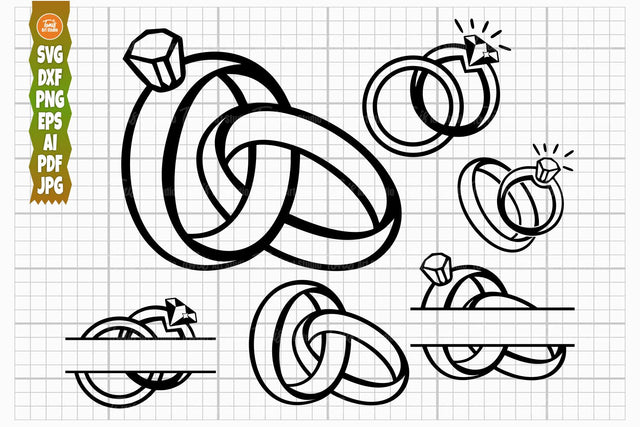 Wedding Rings SVG PNG DXF, Diamond Ring Svg, Engagement Svg, Wedding Bands Svg, Cut Files, Outline Vector, Monogram Svg, Rings Silhouette SVG TonisArtStudio 