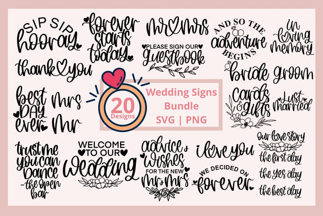 Wedding signs svg bundle, wedding decor svg, wedding welcome sign svg, wedding quotes svg, wedding reception signs svg, hand lettered svg SVG AnitaAlyiaLettering 