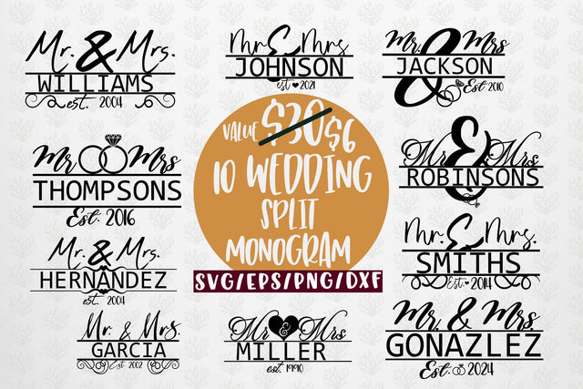 Wedding Split Monogram Bundle EPS SVG DXF JPG PNG SVG CoralCutsSVG 
