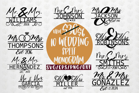 Wedding Split Monogram Bundle EPS SVG DXF JPG PNG SVG CoralCutsSVG 