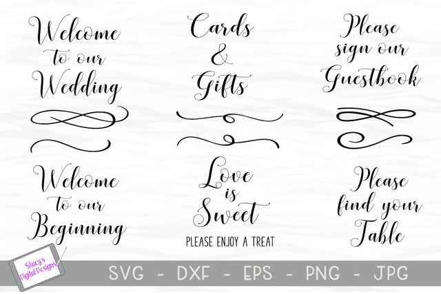 Wedding SVG Bundle - 6 wedding SVG files, 1 set of dividers SVG Stacy's Digital Designs 