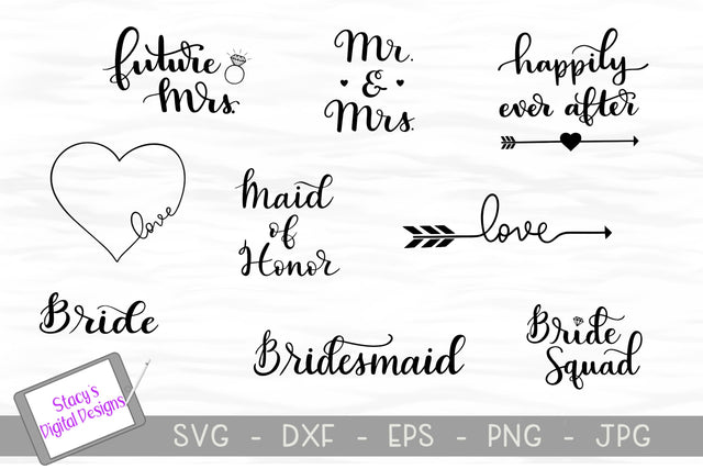 Wedding SVG Bundle - Bridal SVG Bundle - handlettered SVG Stacy's Digital Designs