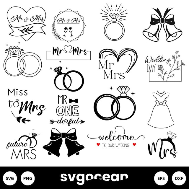 Wedding Svg Bundle | Clipart | Silhouette | Cut Files SVG SvgOcean 