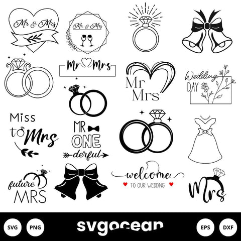 Wedding Svg Bundle | Clipart | Silhouette | Cut Files SVG SvgOcean 