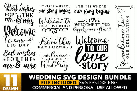 Wedding SVG Bundle File.laser cut cake topper file, vector cake topper file. SVG Designangry 