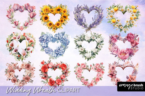 Wedding Wreaths PNG Sublimation Bundle Heart Floral Frame Sublimation OrangeBrushStudio 