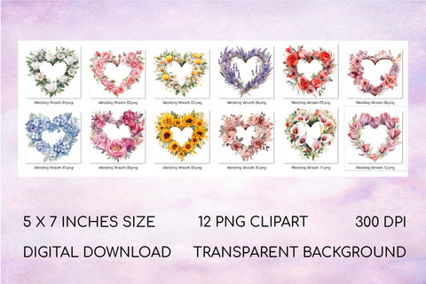 Wedding Wreaths PNG Sublimation Bundle Heart Floral Frame Sublimation OrangeBrushStudio 