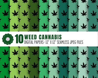 Weed Cannabis Digital Patterns Paper Set of 10 Papers Sublimation Digital Clipart Deals 