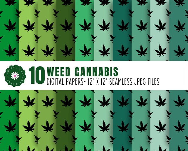 Weed Cannabis Digital Patterns Paper Set of 10 Papers Sublimation Digital Clipart Deals 