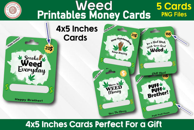 Weed Money Card Design - 5Unique Weed Gift Cards PNG Sublimation jacpot007 