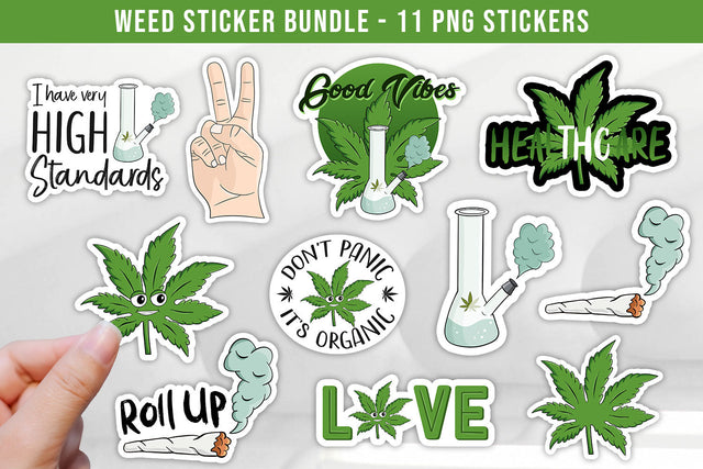 Weed Sticker Bundle | Weed Bundle of 11 Cannabis & Marijuana Stickers Sublimation Hippo Creations 
