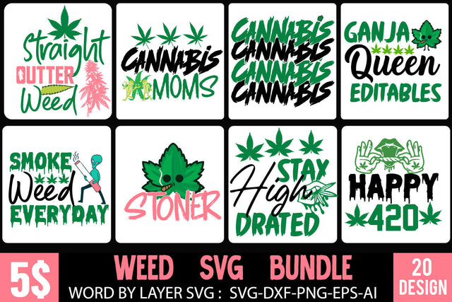 Weed SVG Bundle , Cannabis SVG Bundle , 20 Cannabis SVG Bundle , Funny Weed SVG Bundle SVG BlackCatsMedia 