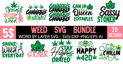 Weed SVG Bundle , Cannabis SVG Bundle , 20 Cannabis SVG Bundle , Funny Weed SVG Bundle SVG BlackCatsMedia 