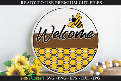 Welcome Bee | Round Sign SVG Cut File SVG Shine Green Art 