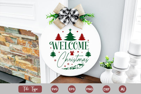 Welcome Christmas Round Sign SVG Cute File SVGs,Quotes and Sayings,Food & Drink,On Sale, Print & Cut SVG DesignPlante 503 
