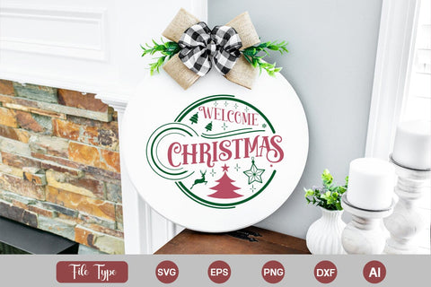 Welcome Christmas Round Signs SVG Cut File SVGs,Quotes and Sayings,Food & Drink,On Sale, Print & Cut SVG DesignPlante 503 