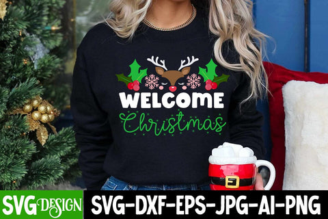 Welcome Christmas SVG Cut File, Welcome Christmas Sublimation Design, Welcome Christmas PNG SVG BlackCatsMedia 