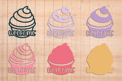 Welcome Cupcake - Layered Door Sign SVG SVG Slim Studio 
