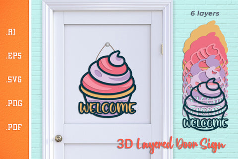 Welcome Cupcake - Layered Door Sign SVG SVG Slim Studio 