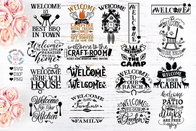 Welcome Cut File Bundle SVG Graphic House Design
