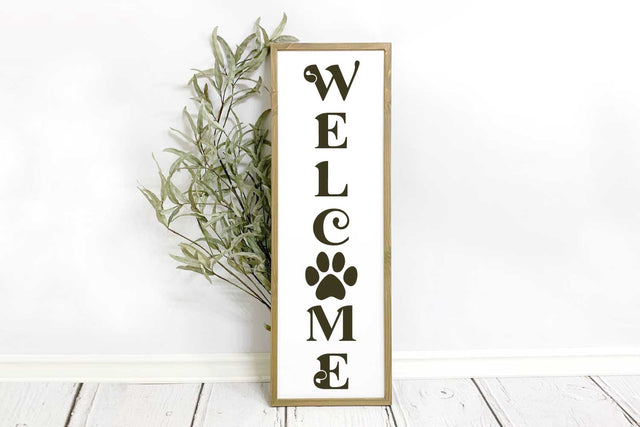 Welcome - Dog/Cat Paw Vertical Porch Sign SVG SVG Shine Green Art 