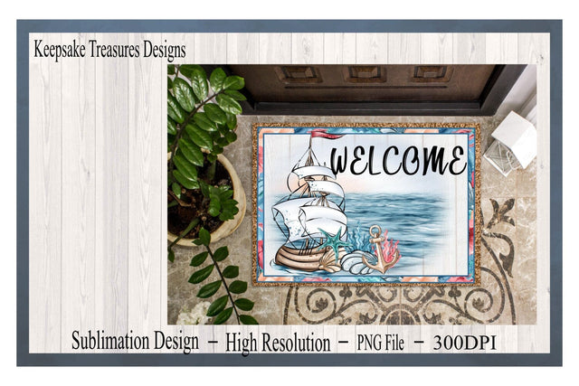 Welcome Doormat Template, PNG Sublimation Design, Summer Beach Doormat, Nautical Doormat, Digital Download Sublimation Keepsake Treasures Designs LLC. 