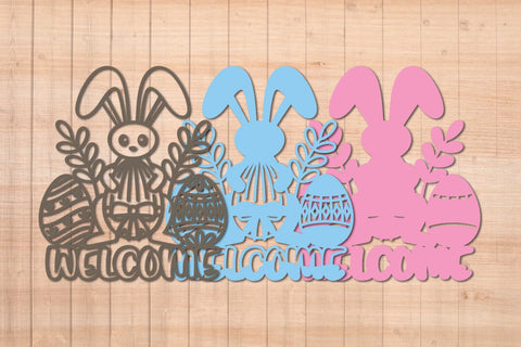 Welcome Easter Bunny - Layered Door Sign SVG SVG Slim Studio 
