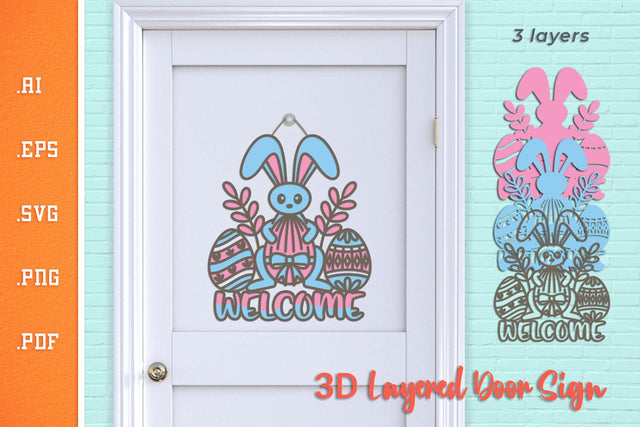 Welcome Easter Bunny - Layered Door Sign SVG SVG Slim Studio 