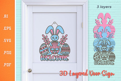Welcome Easter Bunny - Layered Door Sign SVG SVG Slim Studio 