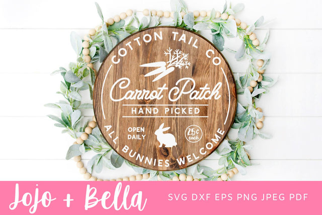 Welcome Easter round sign SVG, Easter door hanger, Carrot Patch sign svg, Spring Welcome SVG, Easter decor, Laser cut file, Cricut Cut File SVG Jojo&Bella 