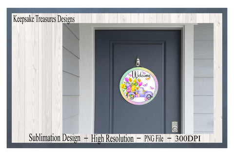 Welcome, Easter Wreath Attachment, Spring Vintage Truck, Sublimation Design, Wreath Sign, Digital Download, PNG, Clip Art Sublimation Keepsake Treasures Designs LLC. 