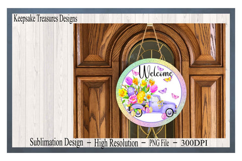 Welcome, Easter Wreath Attachment, Spring Vintage Truck, Sublimation Design, Wreath Sign, Digital Download, PNG, Clip Art Sublimation Keepsake Treasures Designs LLC. 