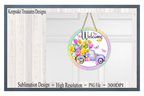 Welcome, Easter Wreath Attachment, Spring Vintage Truck, Sublimation Design, Wreath Sign, Digital Download, PNG, Clip Art Sublimation Keepsake Treasures Designs LLC. 
