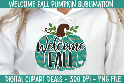 Welcome Fall Pumpkin Sublimation PNG Design Sublimation Digital Clipart Deals 