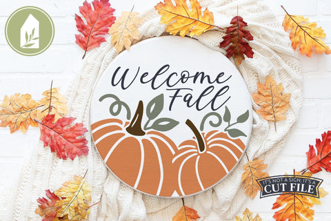 Welcome Fall | Round Door Sign | Pumpkin Sign | Fall Sign SVG LilleJuniper 