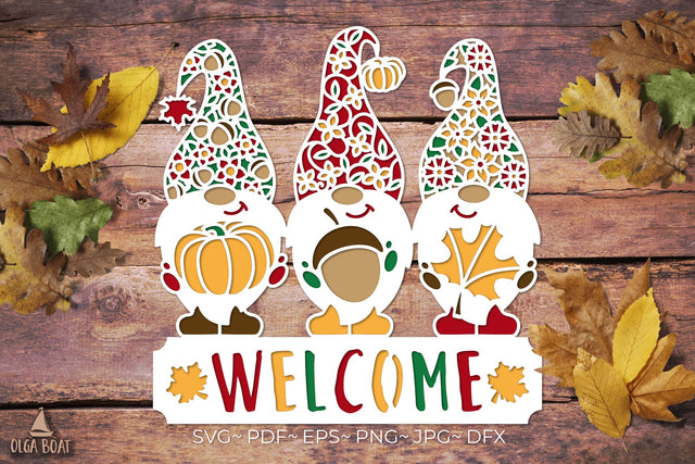 Welcome fall svg | 3d fall gnomes layered papercut 3D Paper Olga Boat Design 