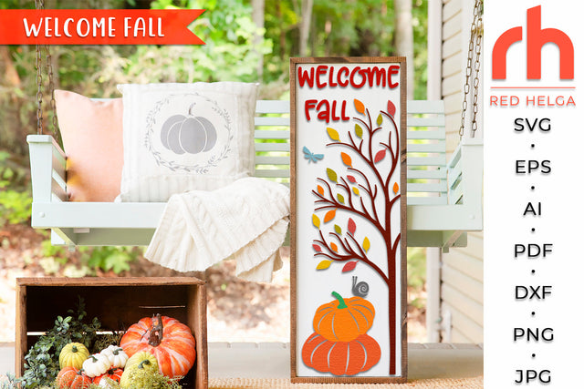 Welcome Fall SVG - Autumn Porch Sign Cut File SVG RedHelgaArt 