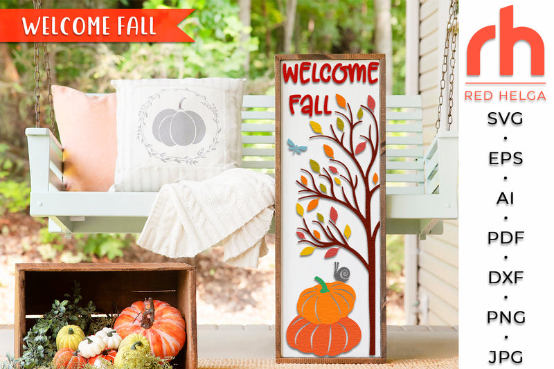 Welcome Fall SVG - Autumn Porch Sign Cut File SVG RedHelgaArt 