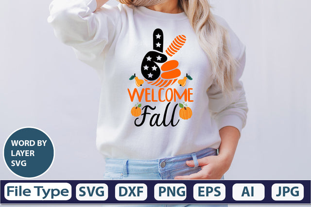 Welcome Fall SVG Cut File SVGs,quotes-and-sayings,food-drink mini-bundles,print-cut,on-sale Clipart Clip Art Sublimation or Vinyl Shirt Design SVG DesignPlante 503 