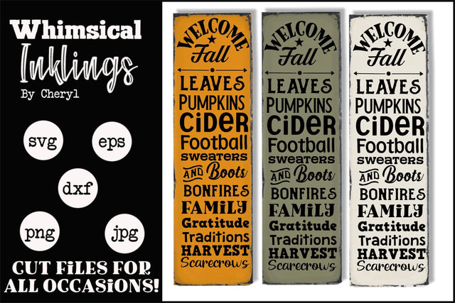 Welcome Fall Vertical SVG SVG Whimsical Inklings 