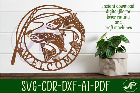 Welcome fishing wall sign svg laser cut file SVG APInspireddesigns 