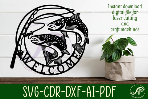 Fly fishing personalized name sign svg laser cut template - So Fontsy