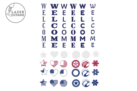 WELCOME for 4th of JULY Multilayer Laser Cut Files, Mini Design Bundles, Vertical Sign SVG LaserCutano 